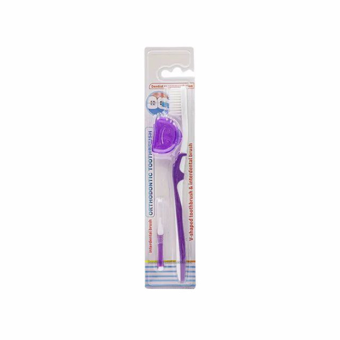 Set Orthodontic toothbrush for braces + interdental brush, Violet